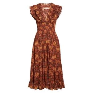 Ulla Johnson Samara Midi Dress In Amber Ruffles Womens 6